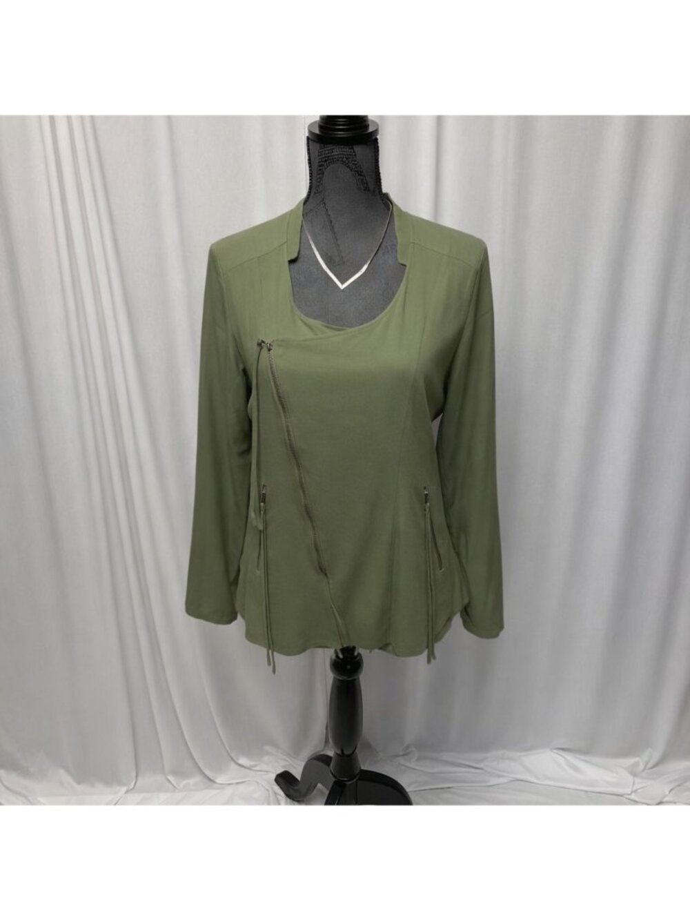 Olive Oak Jacket Womens Small Lightweight Asymmetrical Zip Front Utility Green